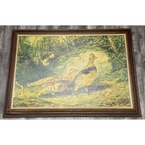 VTG Turner Wall Wood Framed Ruffed Grouse Hunting Dog Framed Art Print 41x29